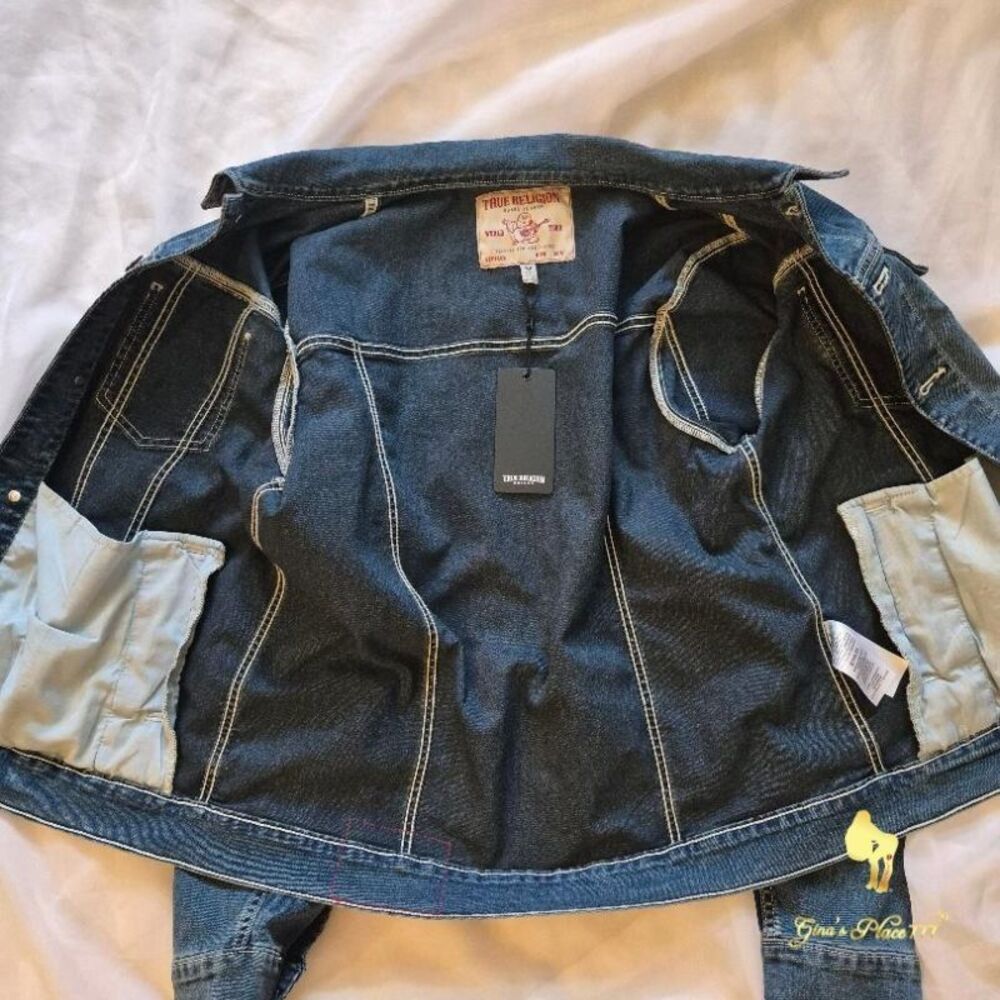 NWT True Religion Men’s Jesse SN Trucker Denim Jean Jacket Medium Flake, Size L - Picture 8 of 16